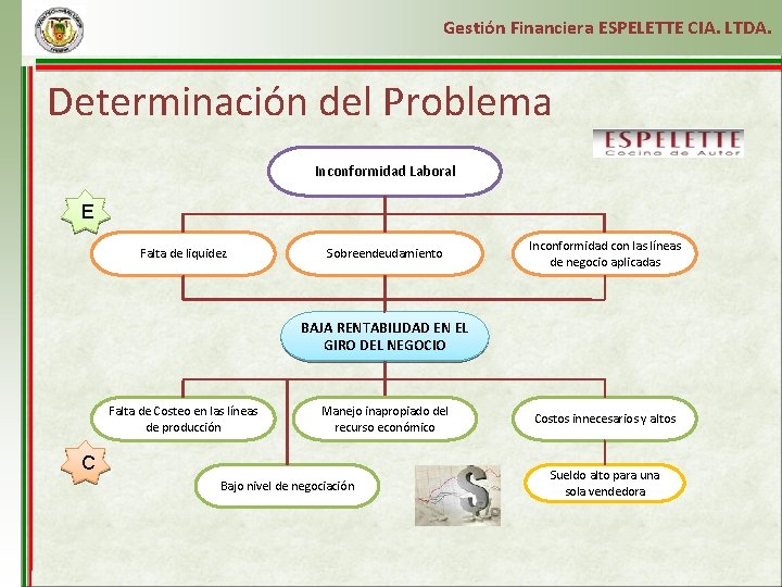 Gestión Financiera ESPELETTE CIA. LTDA. Determinación del Problema Inconformidad Laboral E Falta de liquidez