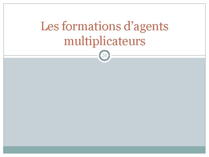 Les formations d’agents multiplicateurs 28 