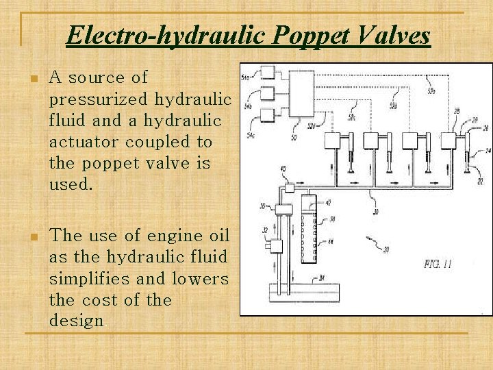 Electro-hydraulic Poppet Valves n A source of pressurized hydraulic fluid and a hydraulic actuator