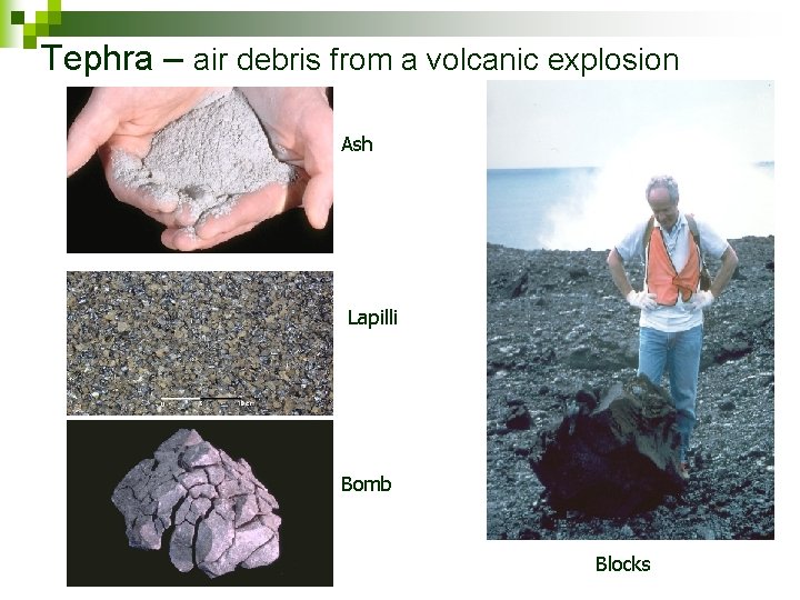 Tephra – air debris from a volcanic explosion Ash Lapilli Bomb Blocks 