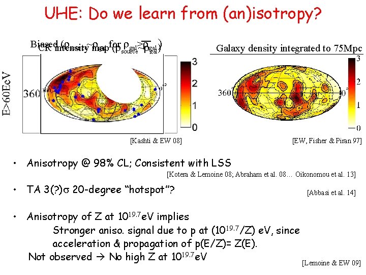 UHE: Do we learn from (an)isotropy? Biased (rsource~map rgal for rgal>~rrgal )) CR intensity