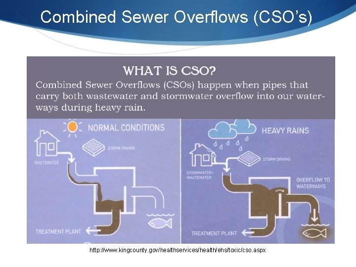 Combined Sewer Overflows (CSO’s) http: //www. kingcounty. gov/healthservices/health/ehs/toxic/cso. aspx 