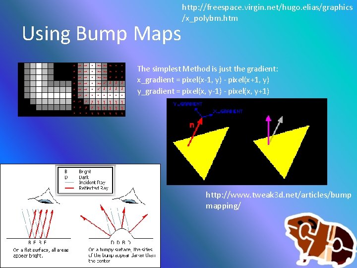 Using Bump Maps http: //freespace. virgin. net/hugo. elias/graphics /x_polybm. htm The simplest Method is