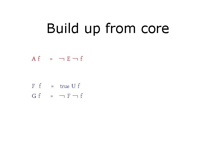 Build up from core Af = E f F f Gf = true U Build up from core Af = E f F f Gf = true U