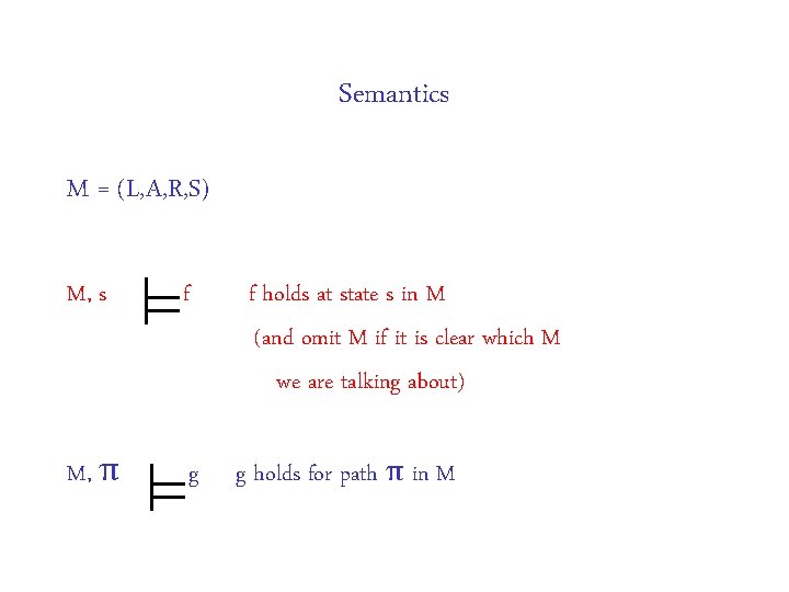 Semantics M = (L, A, R, S) M, s f M, π g f Semantics M = (L, A, R, S) M, s f M, π g f