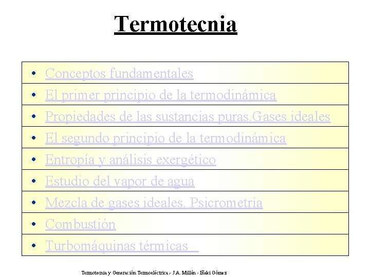 Termotecnia • • • Conceptos fundamentales El primer principio de la termodinámica Propiedades de
