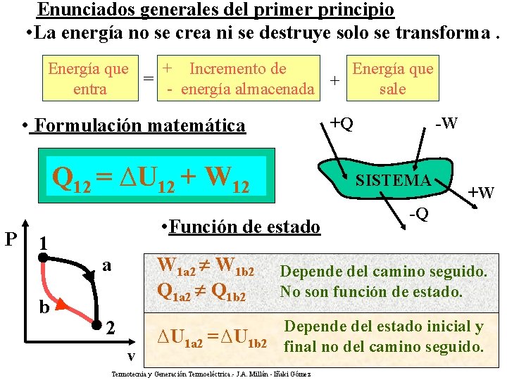 Enunciados generales del primer principio • La energía no se crea ni se destruye