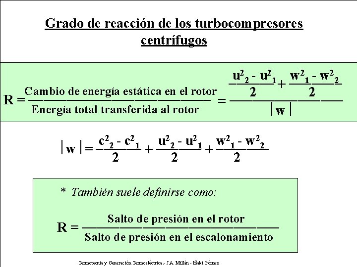 Grado de reacción de los turbocompresores centrífugos u 22 - u 21 w 21