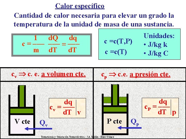 Calor específico Cantidad de calor necesaria para elevar un grado la temperatura de la