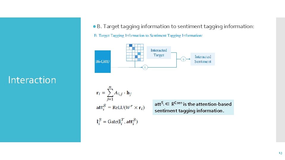 ● B. Target tagging information to sentiment tagging information: Interaction att. Si ∈ RCsen