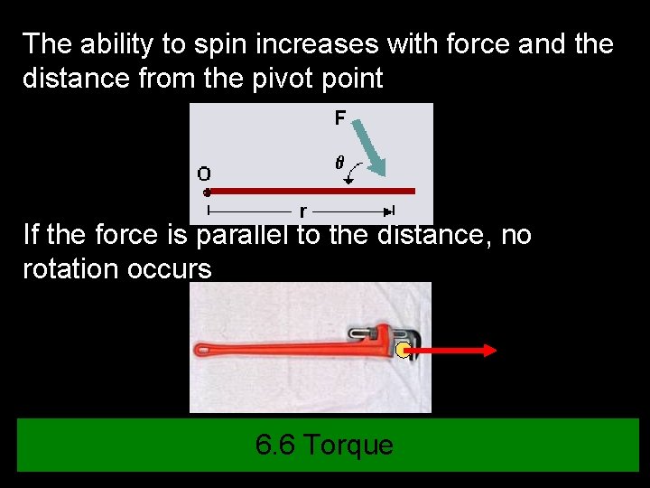 The ability to spin increases with force and the distance from the pivot point