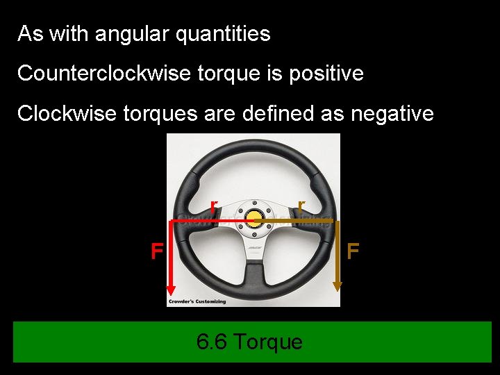 As with angular quantities Counterclockwise torque is positive Clockwise torques are defined as negative