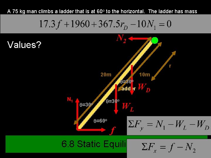 A 75 kg man climbs a ladder that is at 60 o to the