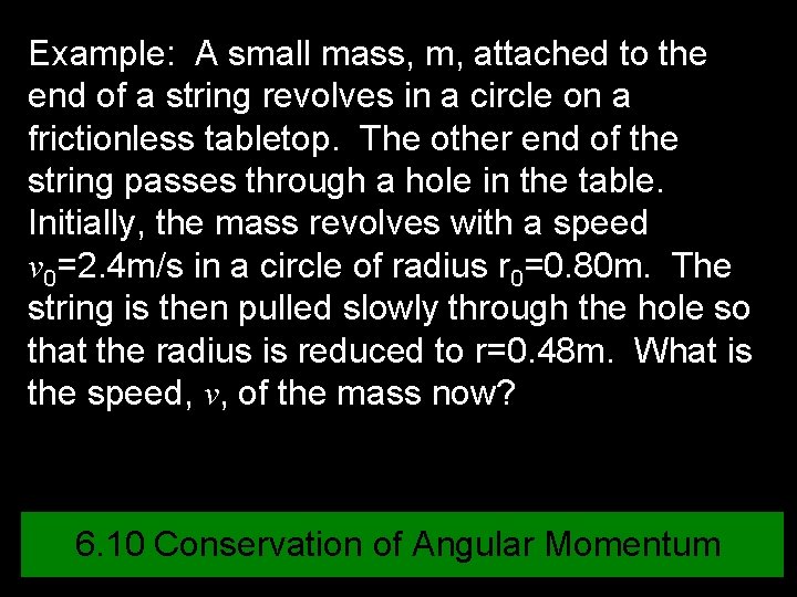 Example: A small mass, m, attached to the end of a string revolves in