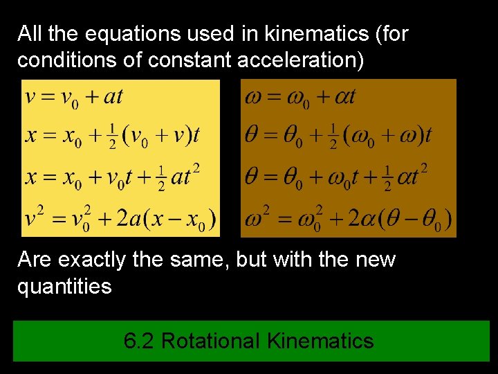 All the equations used in kinematics (for conditions of constant acceleration) Are exactly the