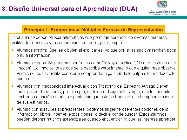 3. Diseño Universal para el Aprendizaje (DUA) Principio 1. Proporcionar Múltiples Formas de Representación