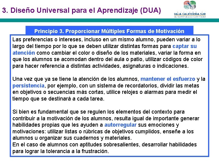 3. Diseño Universal para el Aprendizaje (DUA) Principio 3. Proporcionar Múltiples Formas de Motivación
