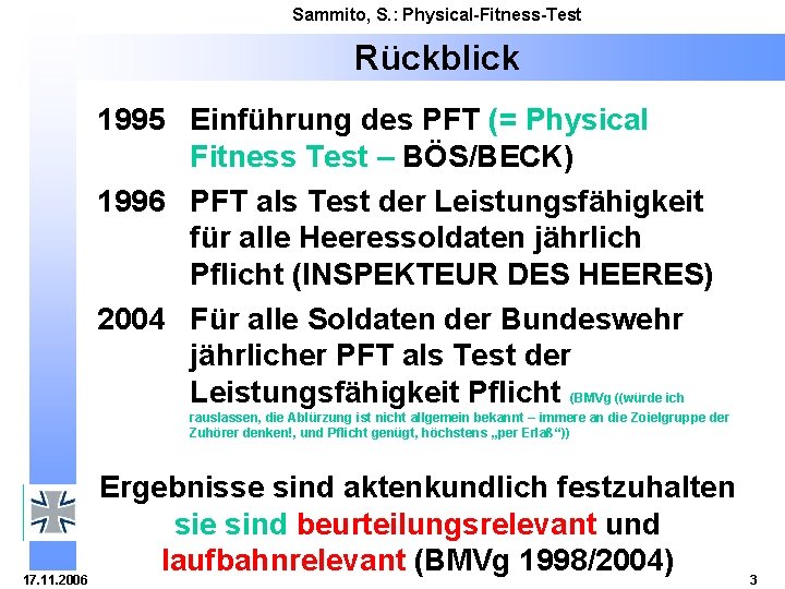 Sammito, S. : Physical-Fitness-Test Rückblick 1995 Einführung des PFT (= Physical Fitness Test –