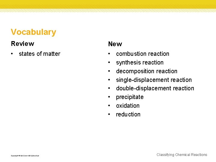 Vocabulary Review New • states of matter • • Copyright © Mc. Graw-Hill Education