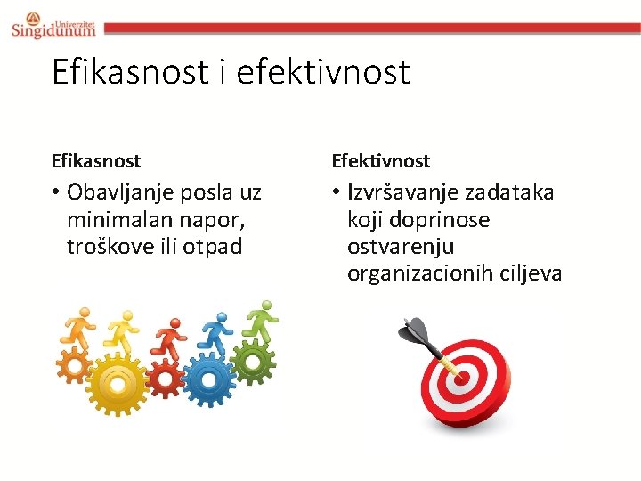 Efikasnost i efektivnost Efikasnost Efektivnost • Obavljanje posla uz minimalan napor, troškove ili otpad