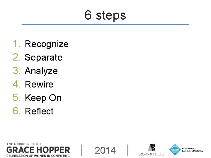 6 steps 1. 2. 3. 4. 5. 6. Recognize Separate Analyze Rewire Keep On