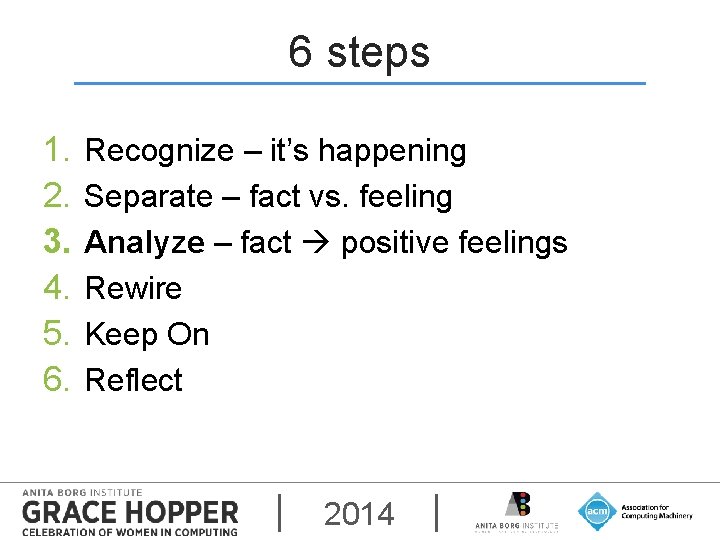 6 steps 1. 2. 3. 4. 5. 6. Recognize – it’s happening Separate –