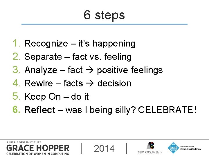 6 steps 1. 2. 3. 4. 5. 6. Recognize – it’s happening Separate –