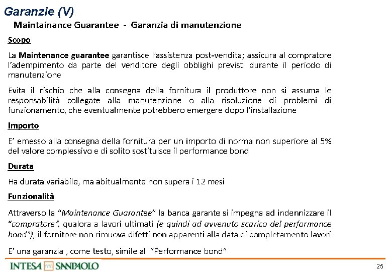 Garanzie (V) 25 