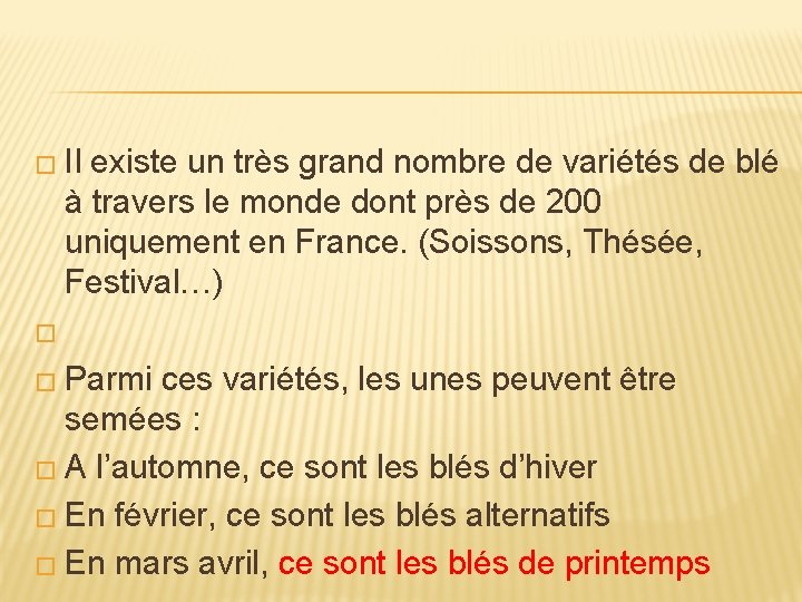 � Il existe un très grand nombre de variétés de blé à travers le