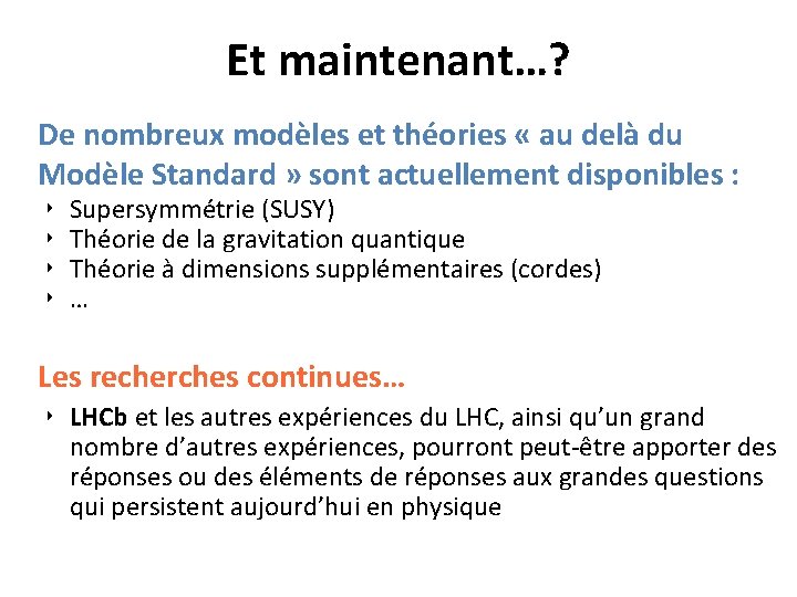 Et maintenant…? De nombreux modèles et théories « au delà du Modèle Standard »