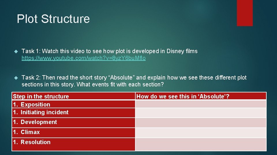 Plot Structure Task 1: Watch this video to see how plot is developed in