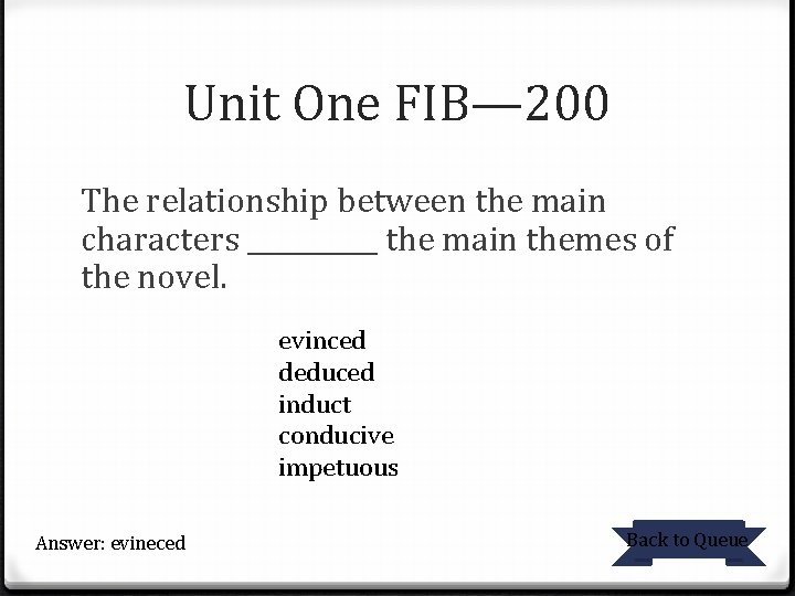 Unit One FIB— 200 The relationship between the main characters _____ the main themes