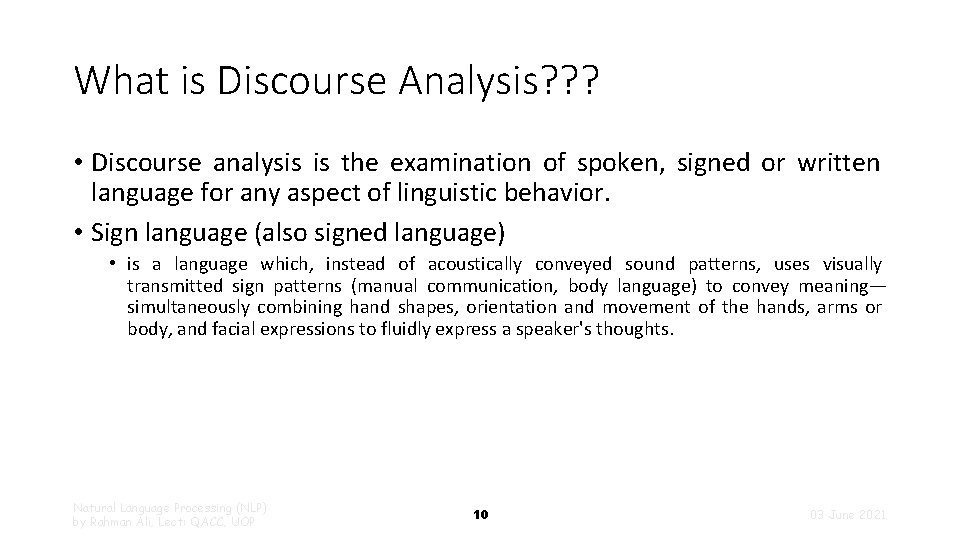 Discourse Analysis Agenda Natural Language Understanding NLU Discourse