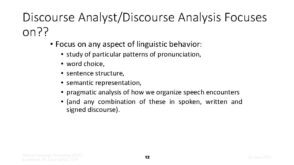 Discourse Analysis Agenda Natural Language Understanding NLU Discourse
