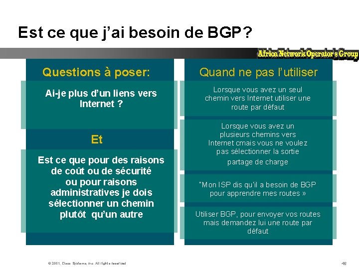 Est ce que j’ai besoin de BGP? Questions à poser: Ai-je plus d’un liens