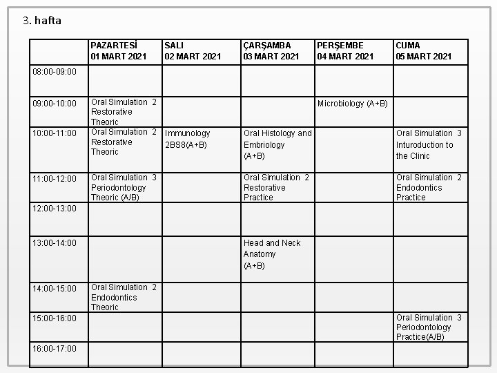 3. hafta PAZARTESİ 01 MART 2021 SALI 02 MART 2021 ÇARŞAMBA 03 MART 2021