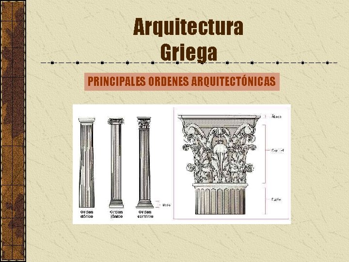 Arquitectura Griega PRINCIPALES ORDENES ARQUITECTÓNICAS 