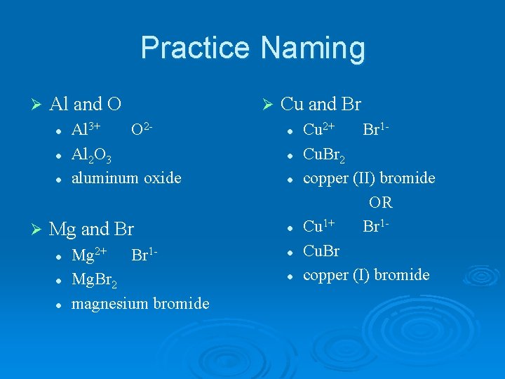 Practice Naming Ø Al and O l l l Ø Al 3+ O 2