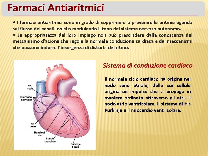 Farmaci Antiaritmici • I farmaci antiaritmici sono in grado di sopprimere o prevenire le
