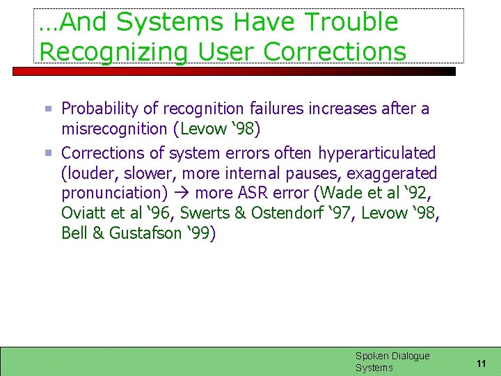 …And Systems Have Trouble Recognizing User Corrections Probability of recognition failures increases after a