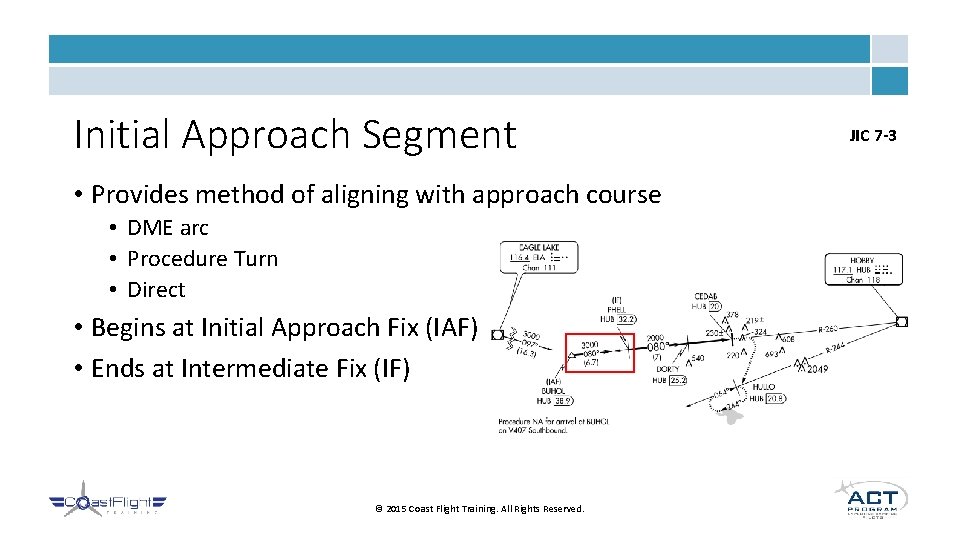 Initial Approach Segment • Provides method of aligning with approach course • DME arc
