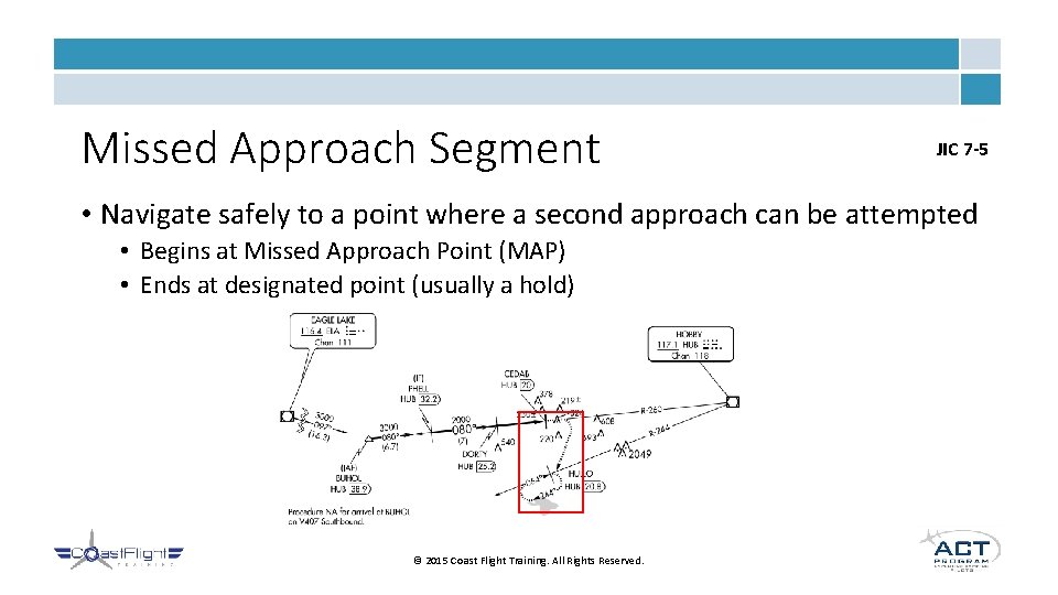 Missed Approach Segment JIC 7 -5 • Navigate safely to a point where a