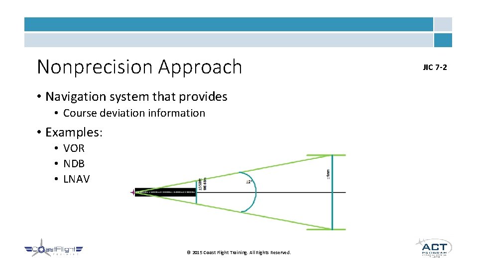 Nonprecision Approach • Navigation system that provides • Course deviation information • Examples: •