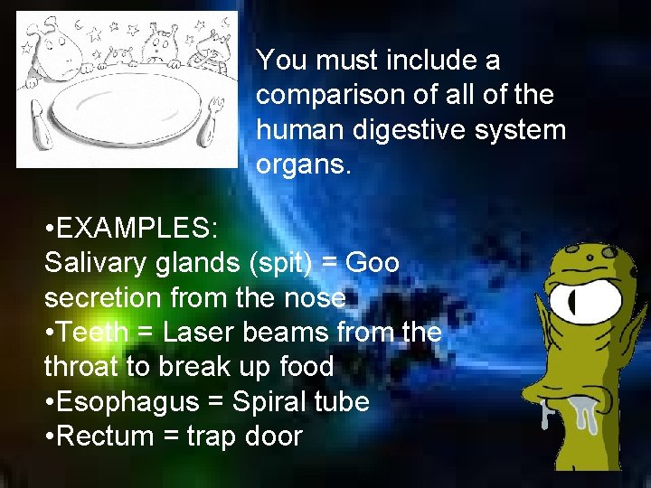 You must include a comparison of all of the human digestive system organs. •