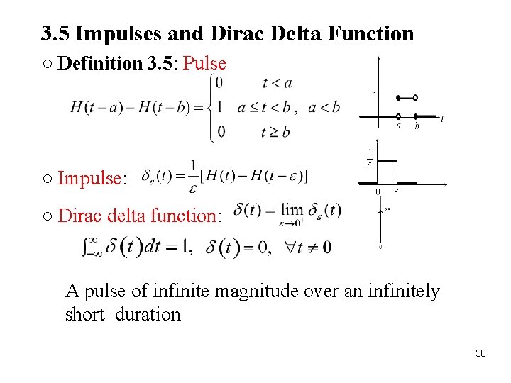 3. 5 Impulses and Dirac Delta Function ○ Definition 3. 5: Pulse ○ Impulse: 3. 5 Impulses and Dirac Delta Function ○ Definition 3. 5: Pulse ○ Impulse: