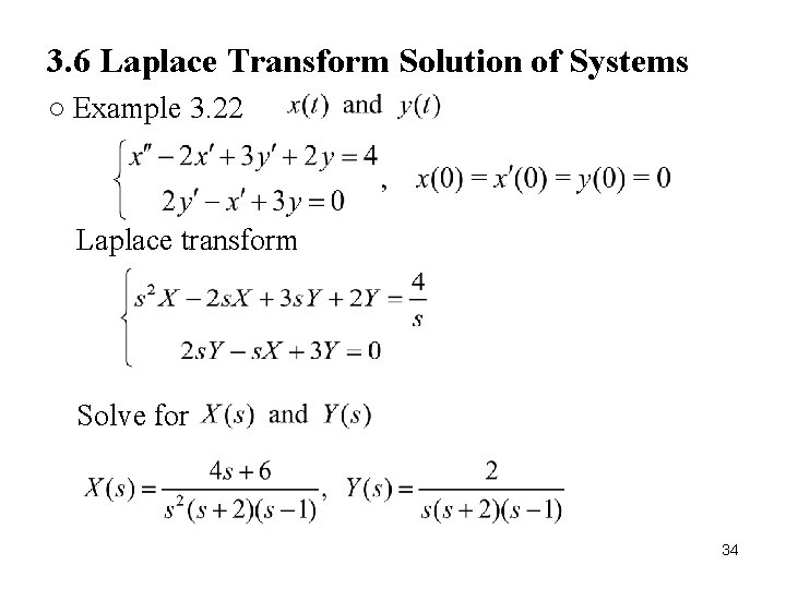 3. 6 Laplace Transform Solution of Systems ○ Example 3. 22 Laplace transform Solve 3. 6 Laplace Transform Solution of Systems ○ Example 3. 22 Laplace transform Solve