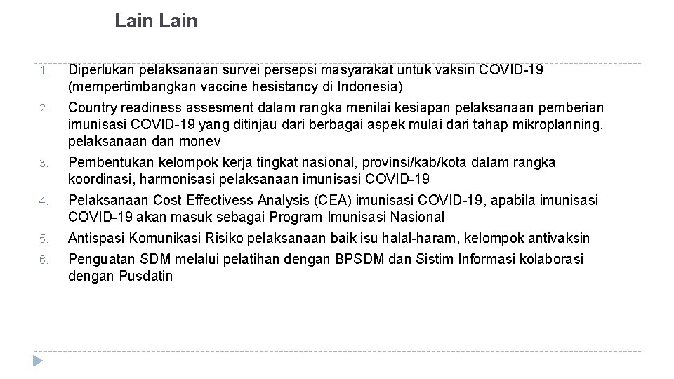 Lain 1. Diperlukan pelaksanaan survei persepsi masyarakat untuk vaksin COVID-19 (mempertimbangkan vaccine hesistancy di