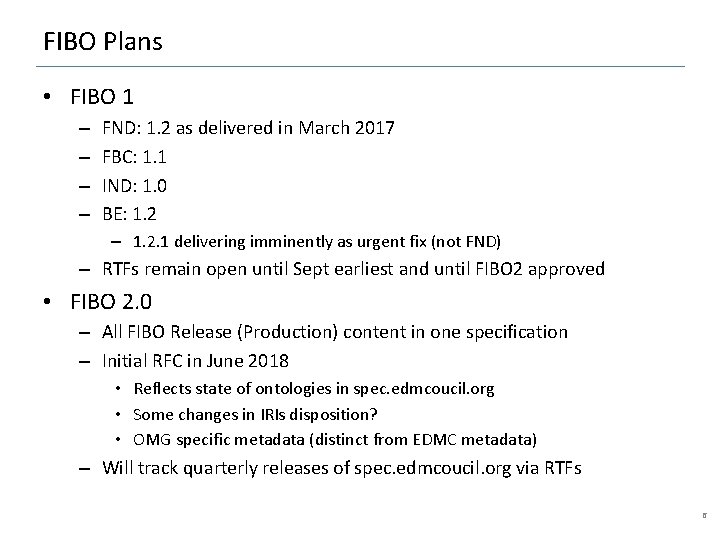 FIBO Plans • FIBO 1 – – FND: 1. 2 as delivered in March