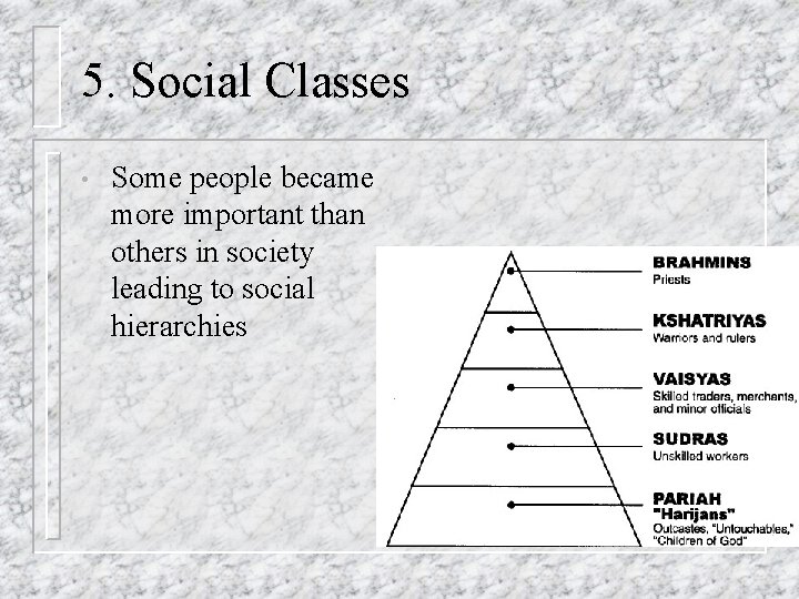 5. Social Classes • Some people became more important than others in society leading