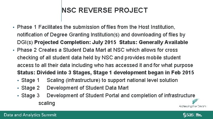 NSC REVERSE PROJECT Phase 1 Facilitates the submission of files from the Host Institution,